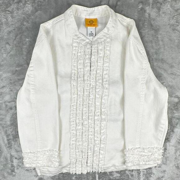 Ruby RD. Ruffled Front/Cuffs White Jacket Size 12 - Picture 1 of 8